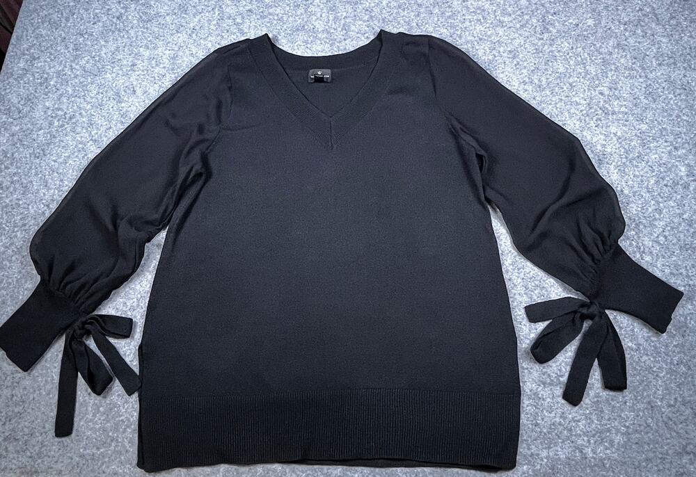 Worthington Black Sweater with Sheer sleeves Petite M Pre-Owned good condition